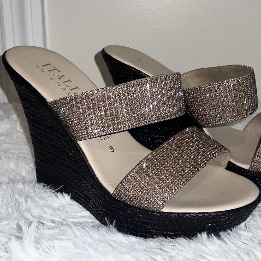 Italian Shoemakers Women’s Open Toe Wedges Sz 8- Silver/Bronze